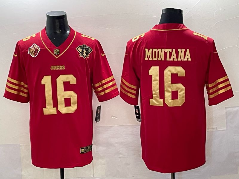 Men San Francisco 49ers 16 Montana Red 75th Nike Limited NFL 2025 Jersey style 05